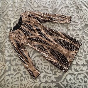 Gold Sequins mini dress size S long sleeves stretchy